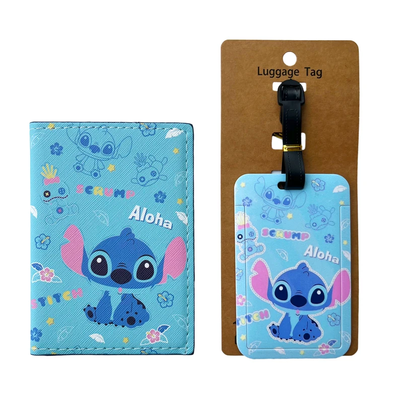 Couverture de passeport STITCH et étiquettes à bagages, porte-passeport de voyage Disney, étiquette de bagage, porte-carte d\'identité