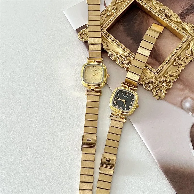 

Luxury Women Watch with Roman Numeral Rose Gold Quartz Watches Ladies Square Niche Clock Female Vintage Simple Reloj Wristwatch