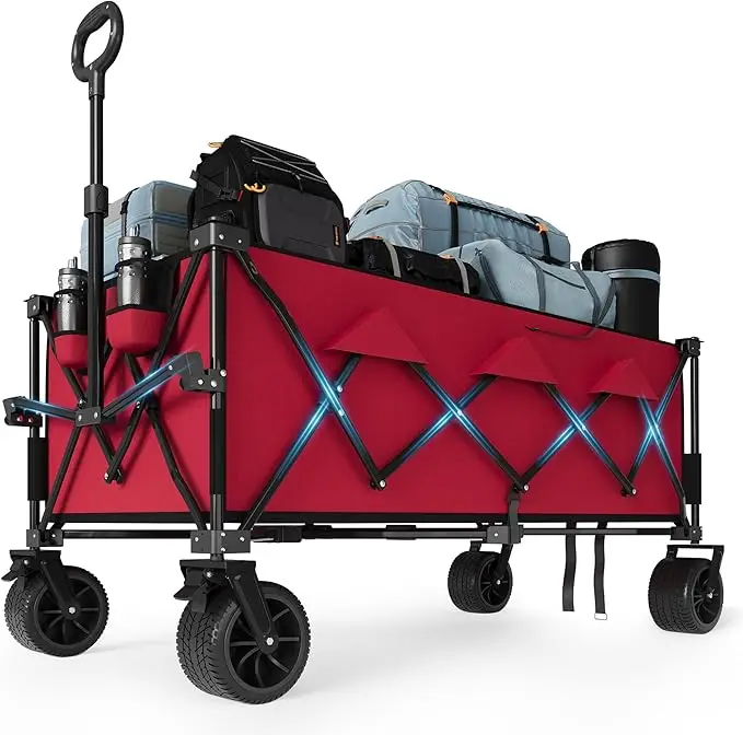52 inch opvouwbare strandwagen met een draagvermogen van 460 lbs, extra stevige opvouwbare wagen voor kamperen op het zand