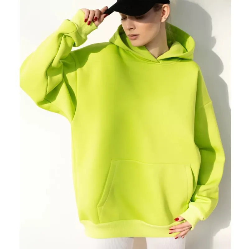 Polyester Women\'s Long Sleeved Hooded Sweatshirt Loose Fitting Pullover Casual Sportswear Sweatshirt Ropa De Mujer Hoodies Women