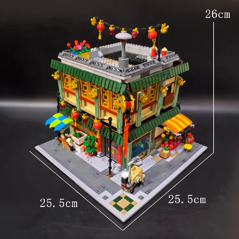 2028 Elementów Chińska Restauracja Sklep Dom Budynki Zestawy, Miejskie Mieszkanie Sklep Architektura Modułowe Klocki Model Zestaw, Prezent