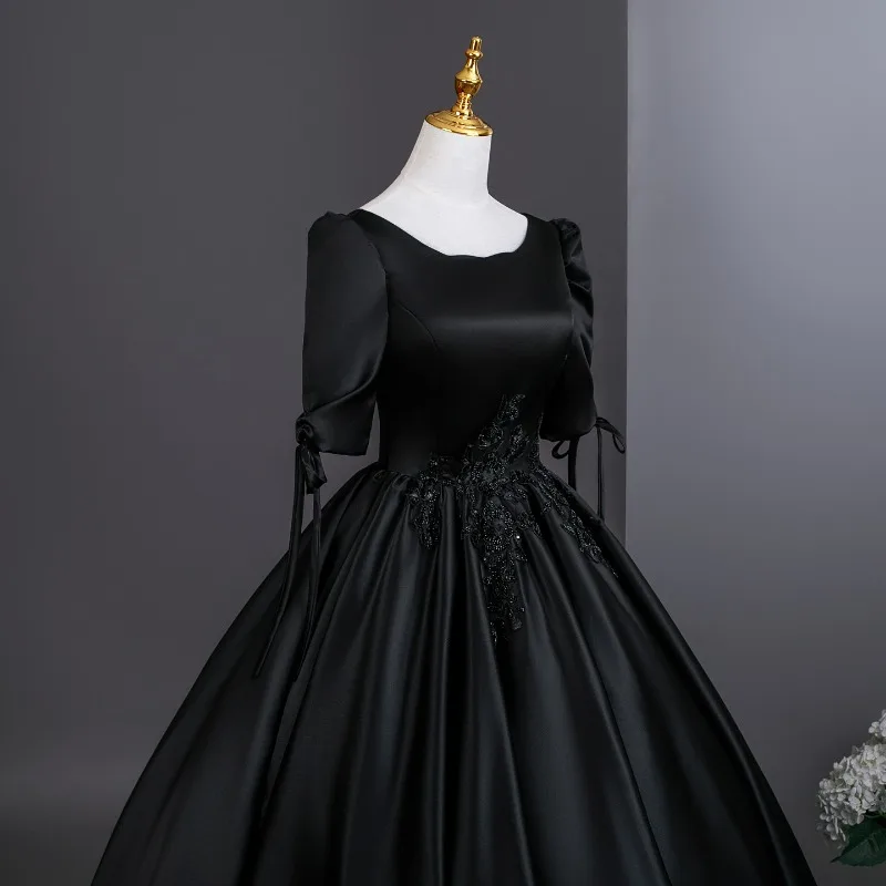 2025秋冬新作 ブラック 高級ピアノ演奏会ドレス 年次総会 声楽試験演奏会ドレス 女性用