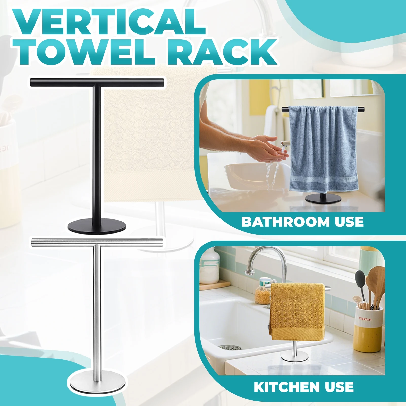 

Countertop Independent T-shaped Toilet Paper Rack Vertical Towel Holder Stand for Bathroom Kitchen Accessory Storage Rack