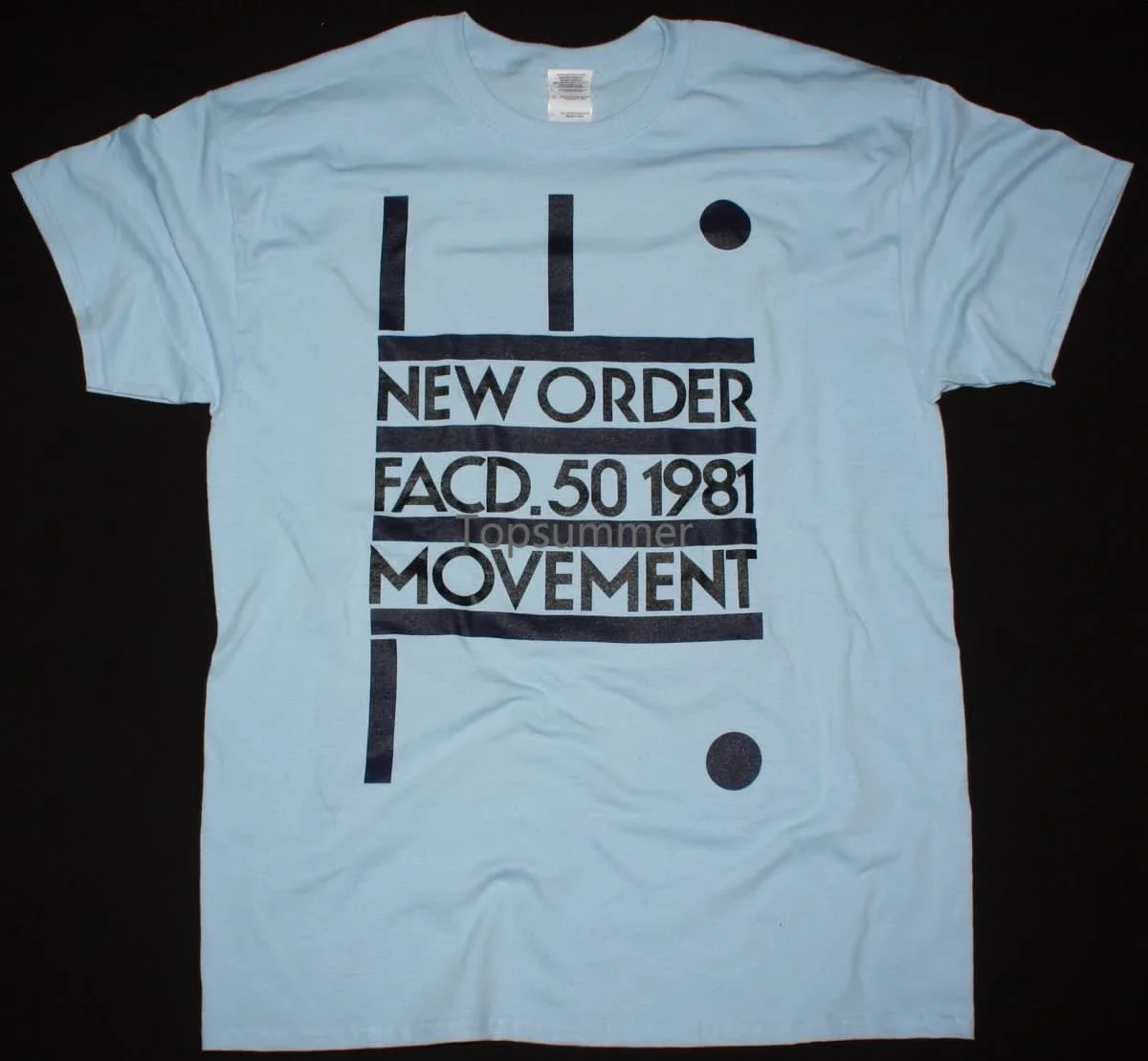 Camiseta azul claro de New Order Movement, camisa de color azul claro, New Wave Synhpop Joy Division, 1981