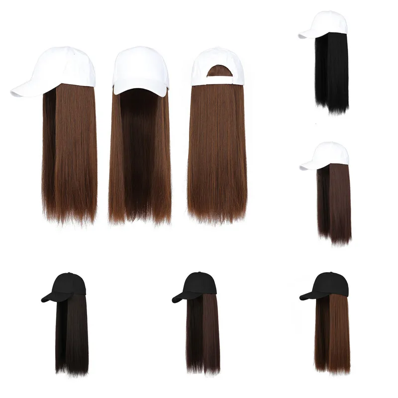 

40cm / 16inch Long Straight Synthetic Women's Hat Wig Baseball Cap Hair Hat Wigs Black Brown Hat Wig for Girl