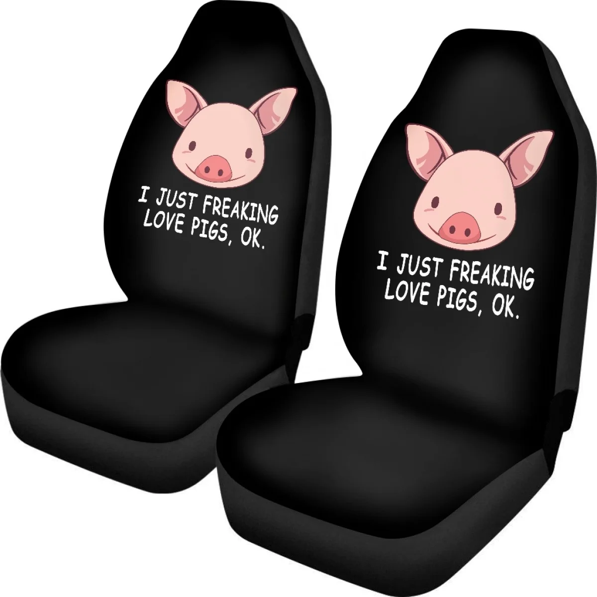 Car Seat Covers Set Cute Pink Piggy Pattern 2Pcs Car Accessories Polyester Cloth Luxury Design for Women Men Dirt Resistant New