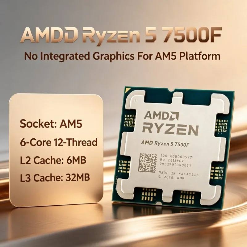 Tray CPU R5 7500F 5.0GHz Boost 6 Core 12 Thread 32MB L3 Cache AM5 DDR5 PCIe 5.0 Processor