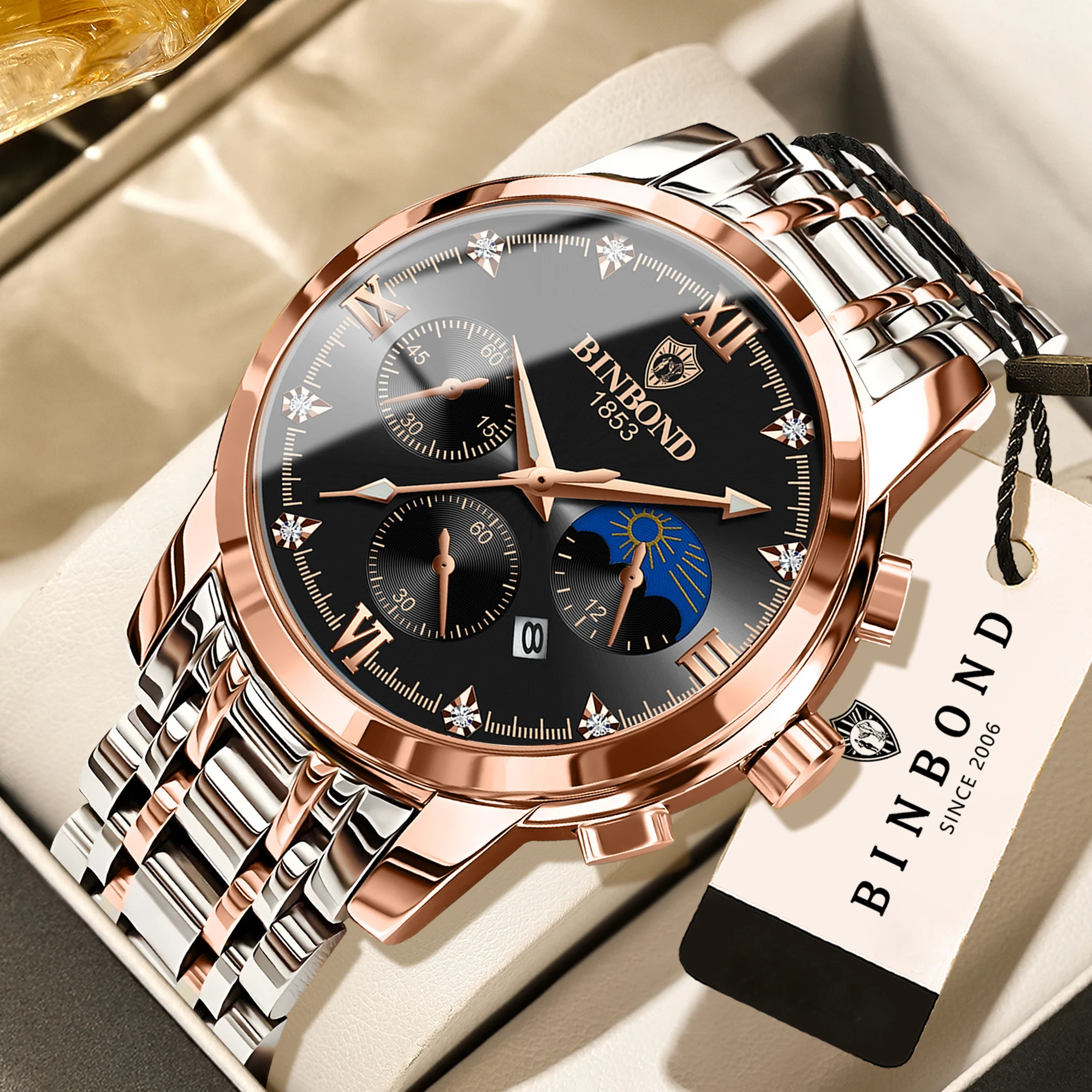 

BINBOND authentic brand precise quartz watches for men Luxury luminous waterproof sturdy men's watch business casual reloj
