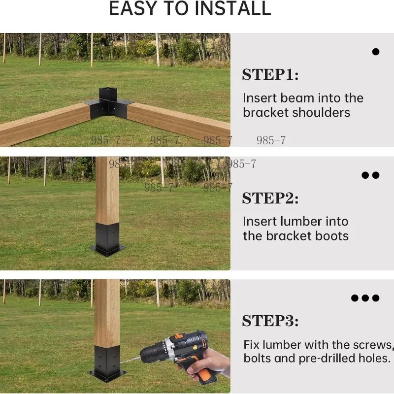 Gazebo Set Bracket Three-way Right-angle Bracket Rear Seat Kit Wooden Beam Gazebo Patio Wooden House