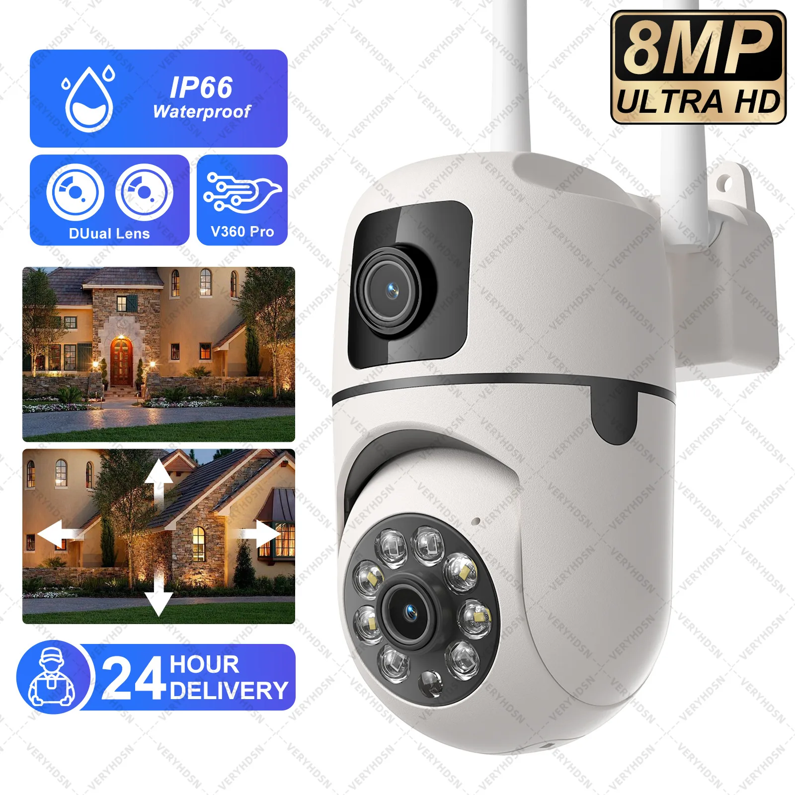 4K 8MP Dual Screen Dual Lens 2.4G WIFI Camera PTZ Camera Outdoor IP66 Waterproof Auto Tracking Security Camera Surveillance