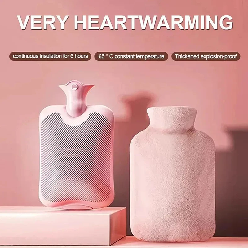 

1000ml Large Capacity Soft Plush Hot Water Pouch Cover Reusable Warm Water Bag Winter Portable Hand Warmer
