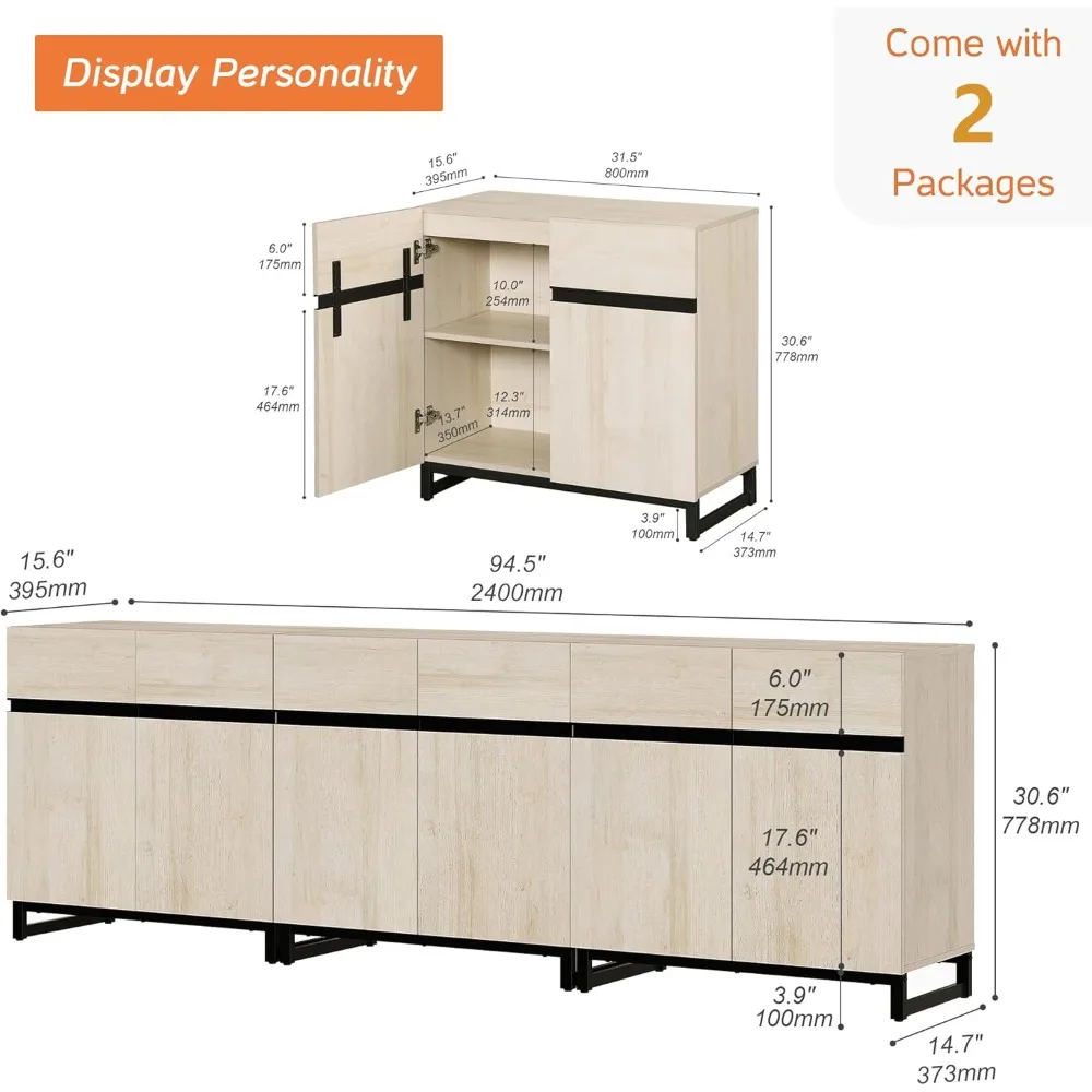 WAMPAT Modern TV Stand for TVs Up to 110 Inch, 3 in 1 Wood Entertainment Center Console Table With Adjustable Shelves and Metal