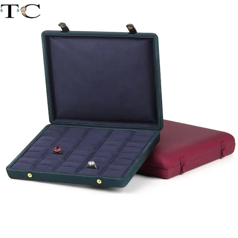 PU Leather Double-Row and Single-Row Snap Jewelry Storage Box Rings Earring Stud Necklaces Pendants Storage and Display Box