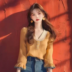 Chiffon Vintage Women's Shirt Summer New 2024 Stripe Korean Clothing Sales Loose Tops Elegant V-necks Women Blouses