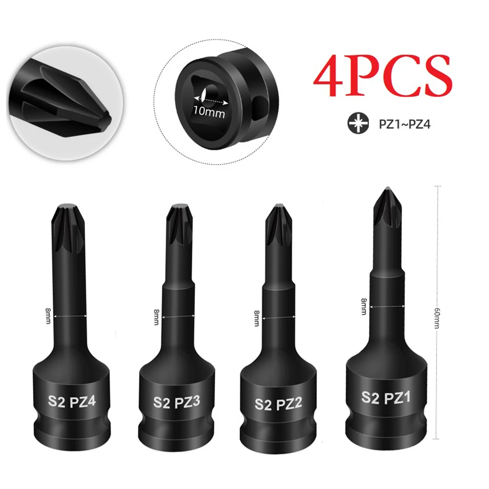 

4pcs 3/8inch Torx Bit Socket Air Impact Wrench Adaptor Bits T30 T40 T45 T50 T55 T60 T70 T80 T100 Home Screw Driver Tool