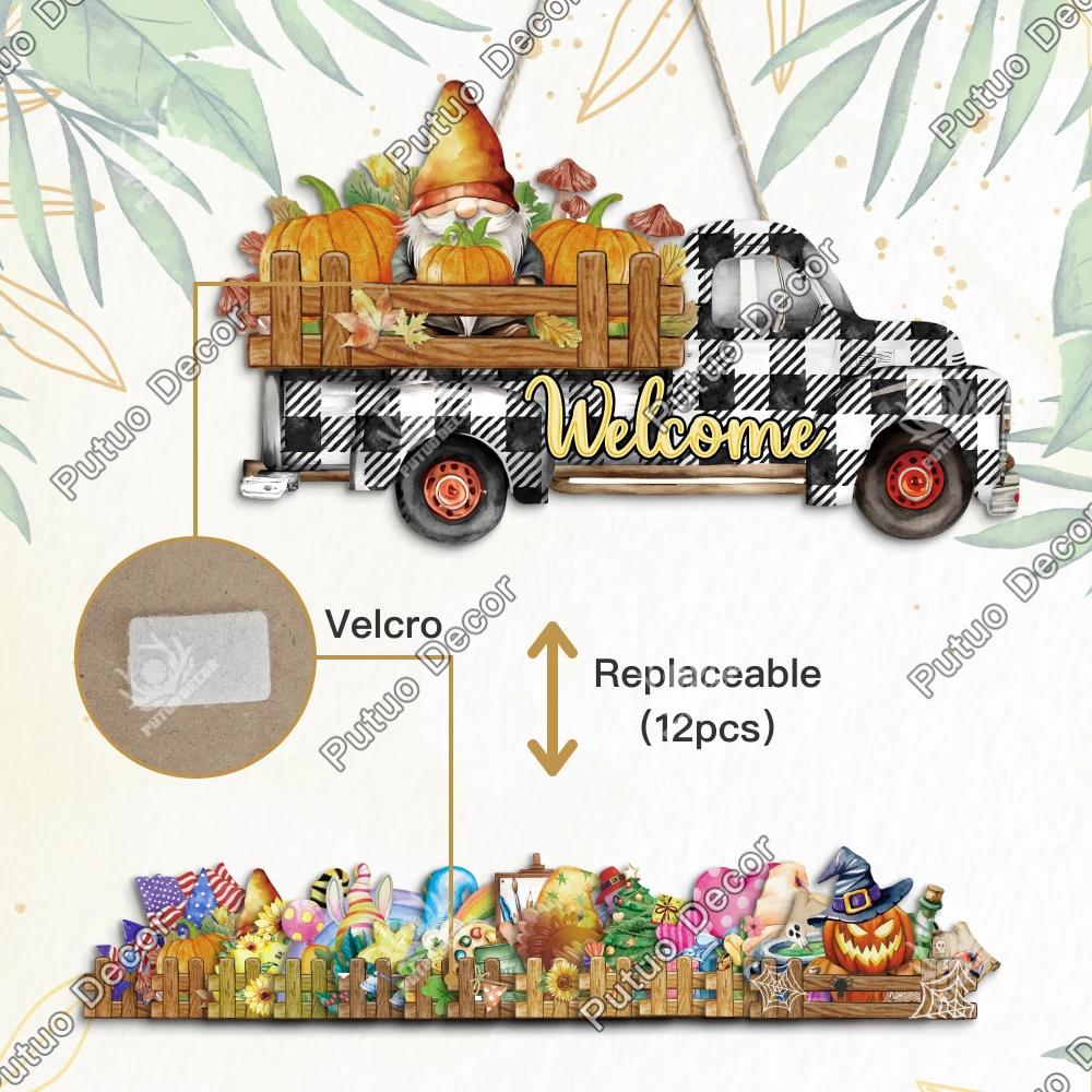 Putuo Decor 1pc Truck Shaped Front Door Decor, 12 Replaceable Velcro Home, Coffee Shop Decor,  Holiday Celebrations Gifts