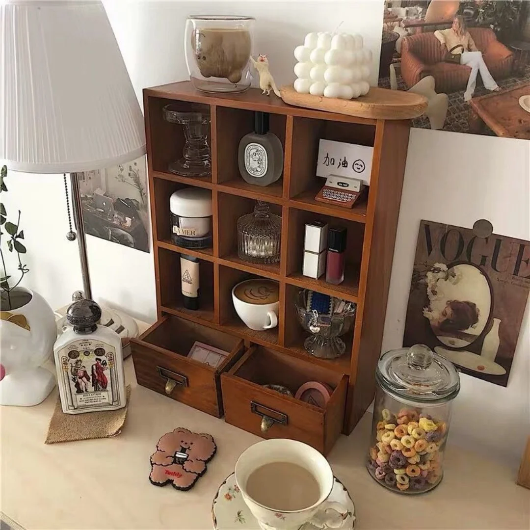 

Деревянный шкаф для хранения с 9 ящиками и 2 ящиками, небольшой органайзер с несколькими отделениями и ручками, для спальни, офиса, гостиной