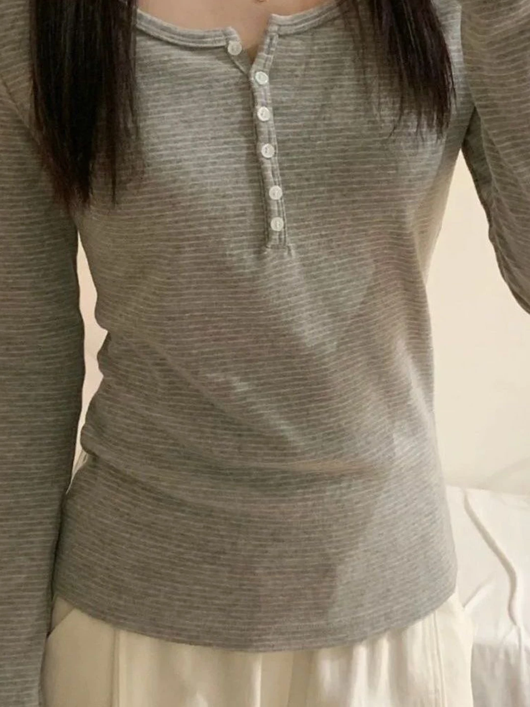 

Soft Striped Long Sve Women's T-irt Korean Sle Campus Faion Autumn Winter Slimming Top Comfortable Breathable Skin-f...