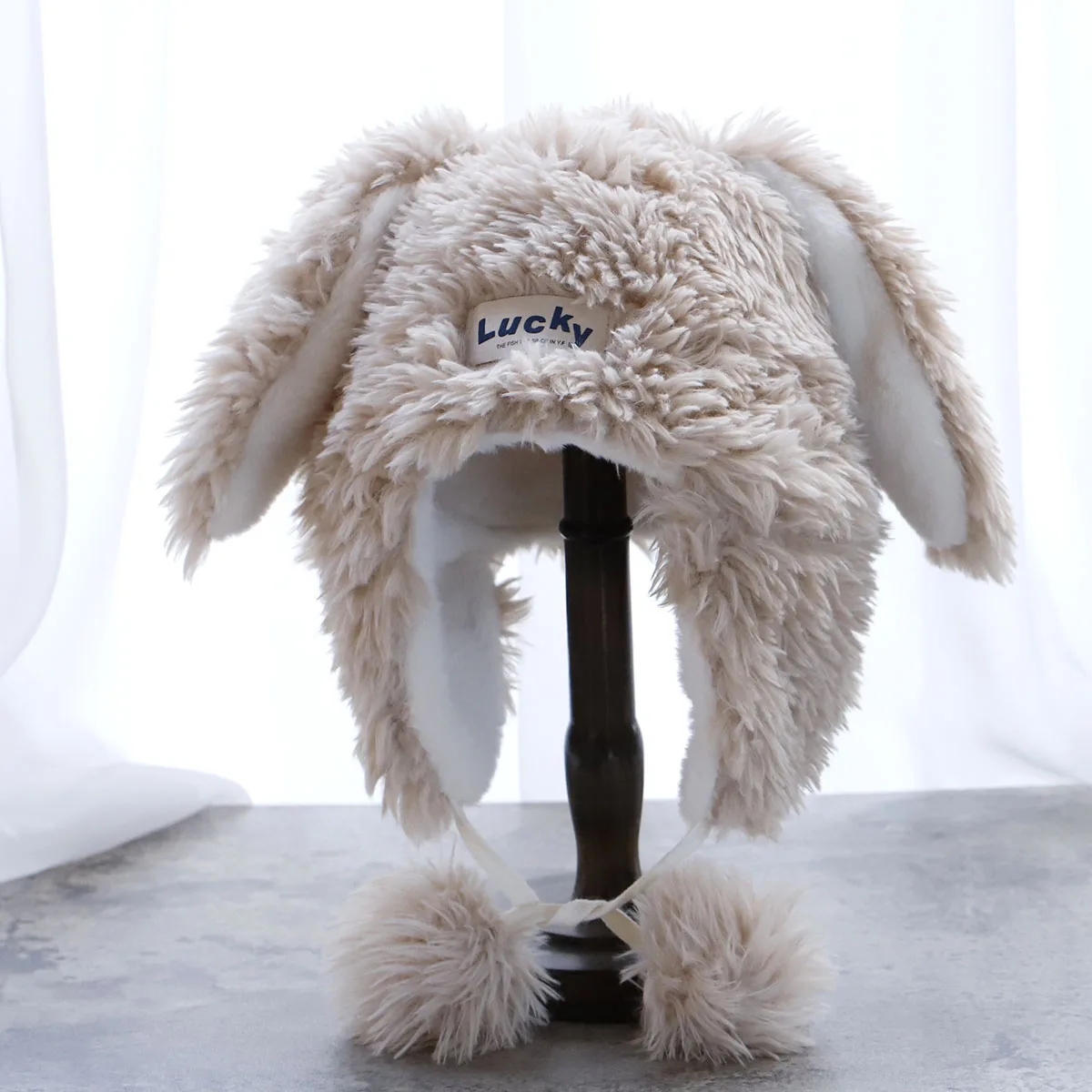 Winter Women's girl bomber Hat ball Winter Thickened Warm Hat Ski Hat Rabbit ears faux fur Spicy Girl Style Hat Locomotive cap