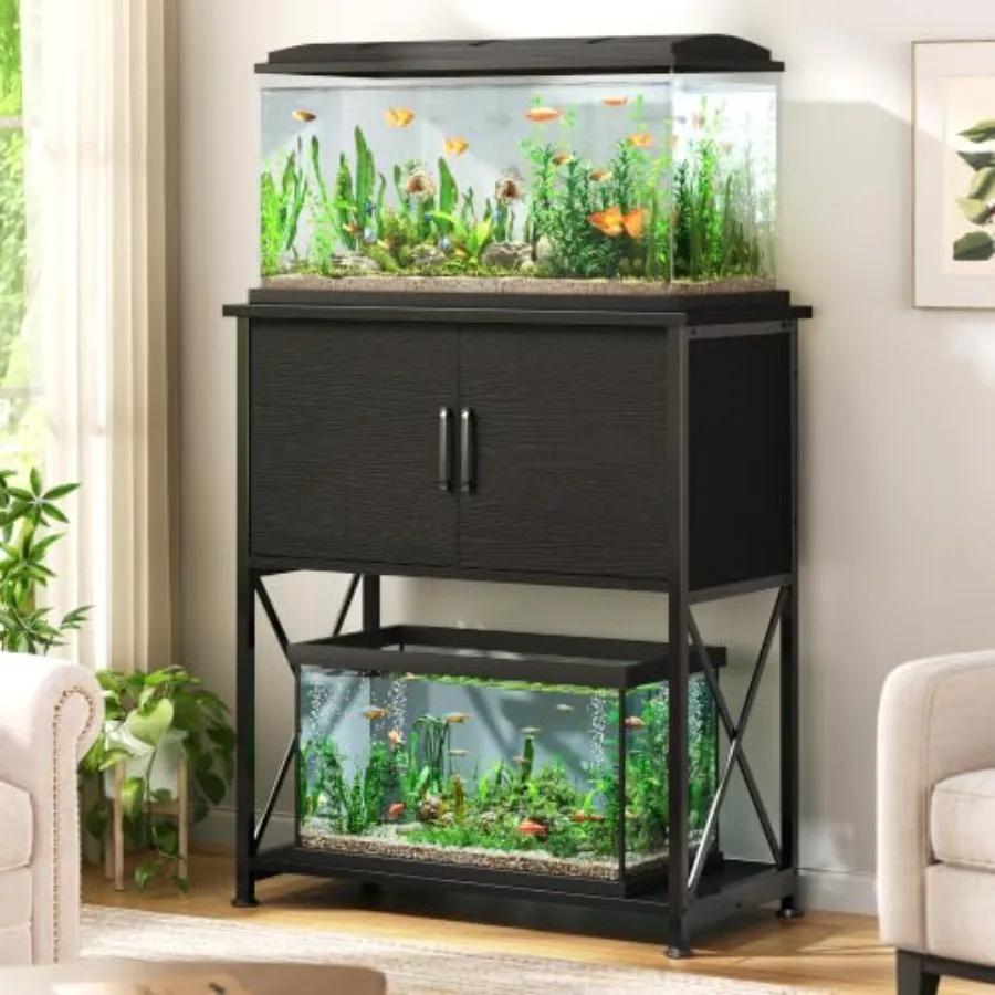 Aquarium Stand for 20-29 Gallon Tanks, Metal Frame with Cabinet Storage, Black, 30.7 L x 16.5 W Tabletop, 330 lbs Capacity