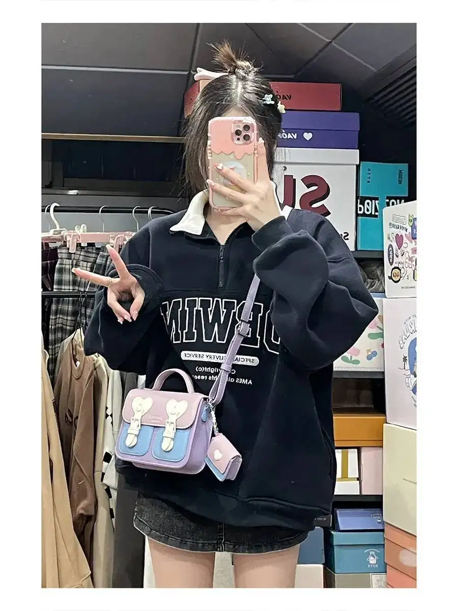 Bloom Haruku Purple Messenger Women Sweet Cool Leather Square Crossbody Bags Ladies Hot Girls Cute Y2k Bag Aesthetic