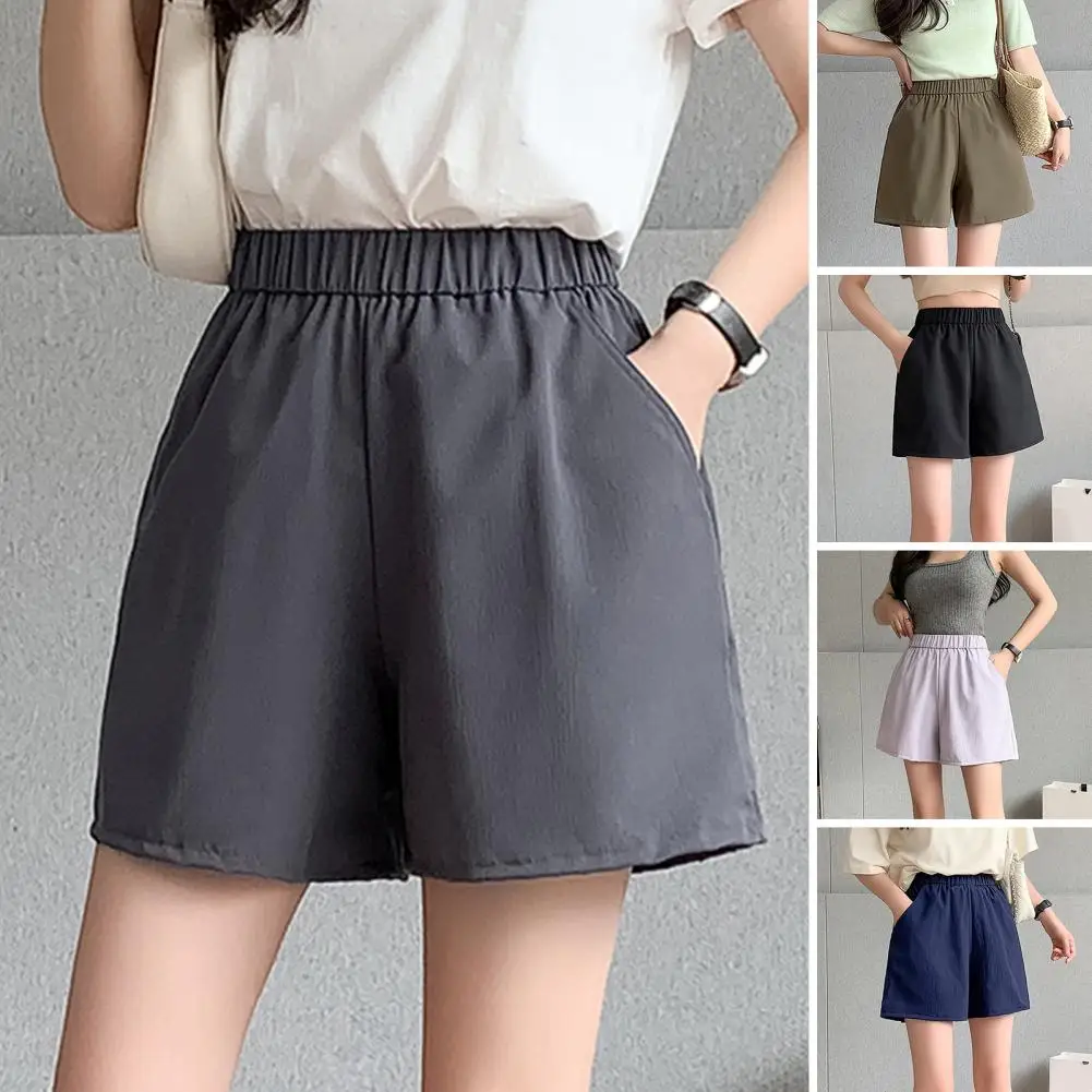 Summer Women Shorts High Waist Cool Baggy Shorts Pockets Thin Cool Summer Wide Leg Suit Short Pants Straight Suit Trousers New