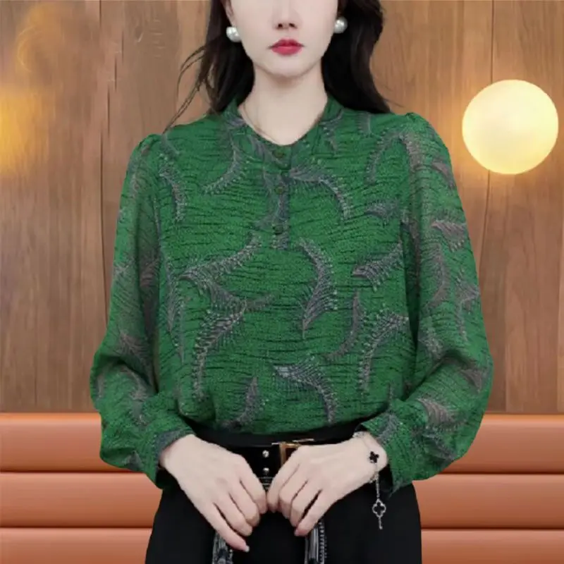 High End Long Sleeved Shirt for Women Fashionable Printed Shirt Stylish Belly Covering Top for Women