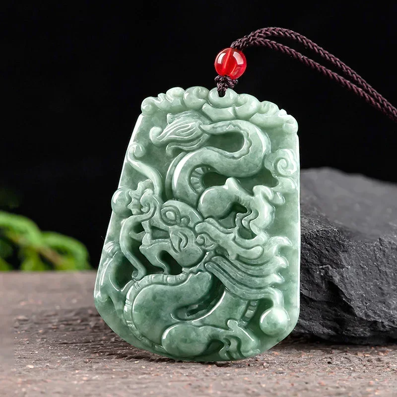 

Natural A Cargo Emerald Handmade Carved Dragon Pendant Fashion Boutique Jewelry Men's Women's Zodiac Jade Necklace