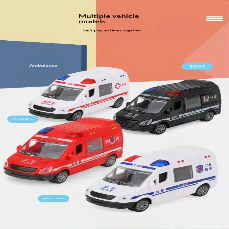 Fire Truck Rescue Ambulance Police Car Model Set Openable Doors ABS Material for Kids Educational Play Gifts