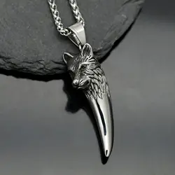 Punk Viking Wolf Tooth Pendant Necklace for Men Women Nordic Stainless Steel Wolf Necklace Biker Amulet Jewelry Gift Wholesale