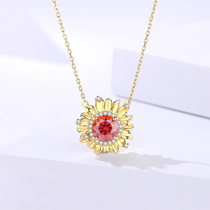 

Ожерелье Dawn's Jewel 1, карат, гранат, красный муассанит, женское ожерелье из стерлингового серебра S925, цепочка на ключицу с цветочным принтом, легкий роскошный кулон