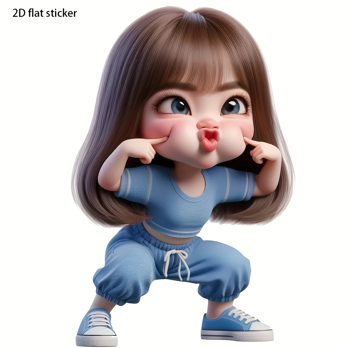 Cute Playful Girl 2D Flat Vinyl Sticker, Removable Easy Apply Decal for Car, Motorcycle, Laptop, Wall & Smooth Surfaces