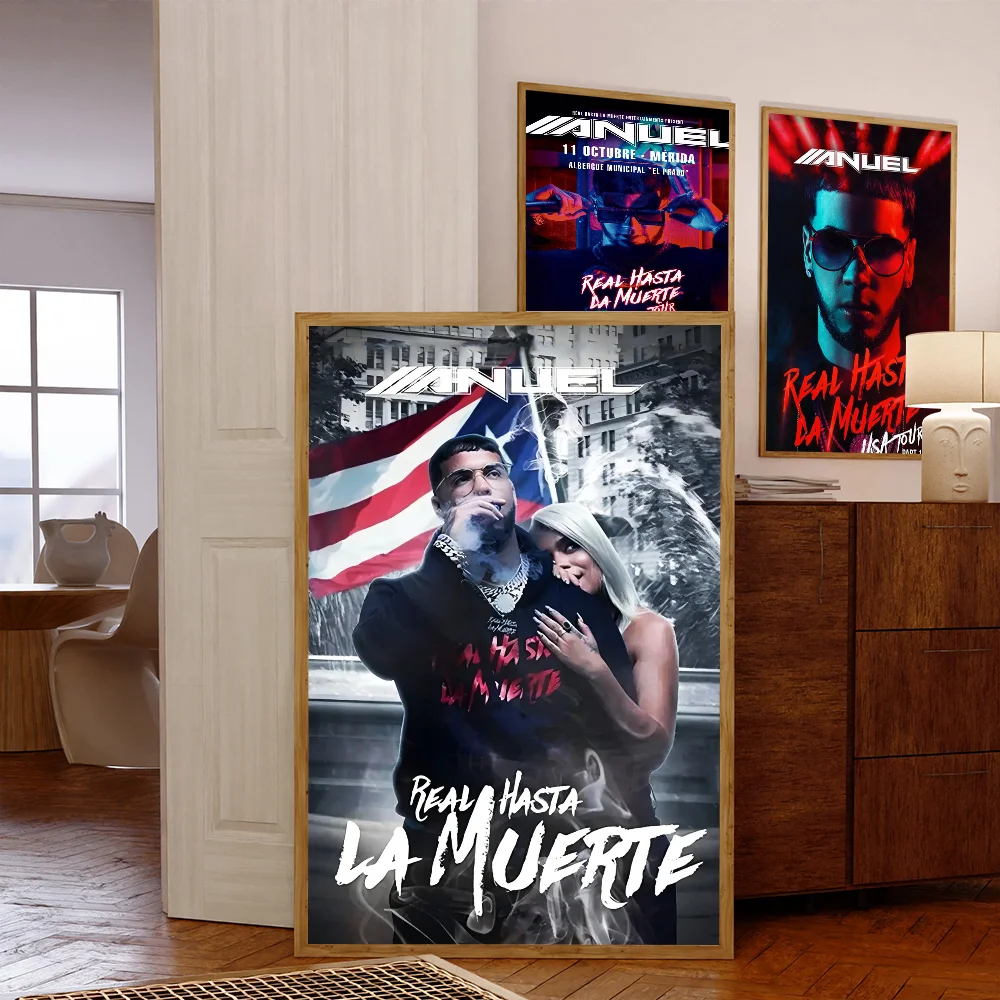 Hip Hop Rapper Anuel AA DIY Sticky Poster Whitepaper Prints Plakaty Grafika Vintage Malarstwo Dekoracyjne