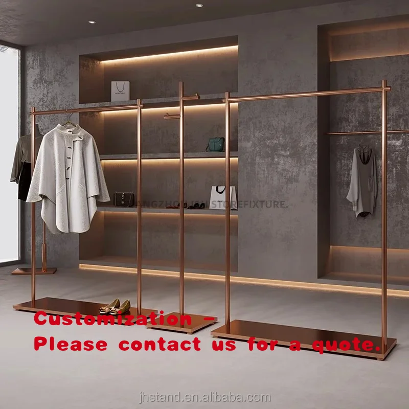 custom.Clothing Store Display Rack Floor-to-ceiling Stainless Steel Rose Gold Brushed Hanging Clothes Display Rack Women Special