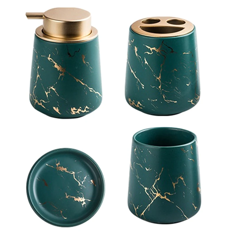 

Marbling Texture Ceramic Bathroom Set Portable Soap Dispenser Mouthwash Cup Toothbrush Cup Lotion Bottle Soap Box