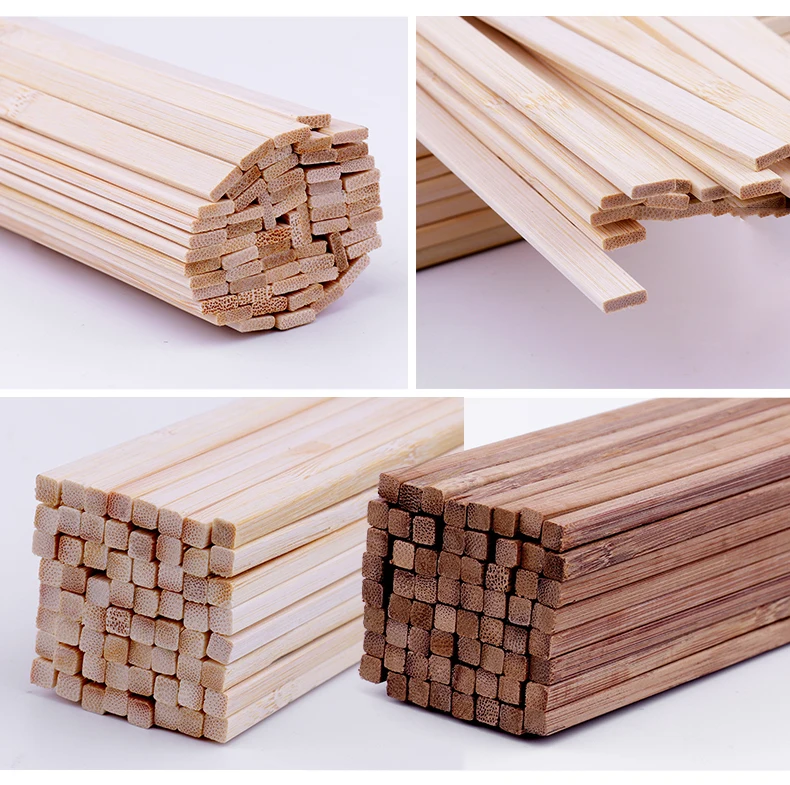 20/50/100Pcs Round Square Flat Bamboo Sticks Wooden Bar Craft Handcraft Making Airplane Building Model DIY Handmade Art Supplies