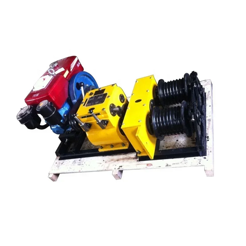 appropriate 5T Double Drum Winch with Gasoine  Engine Electric Motor for Cable Laying at Civil Engineering Projects