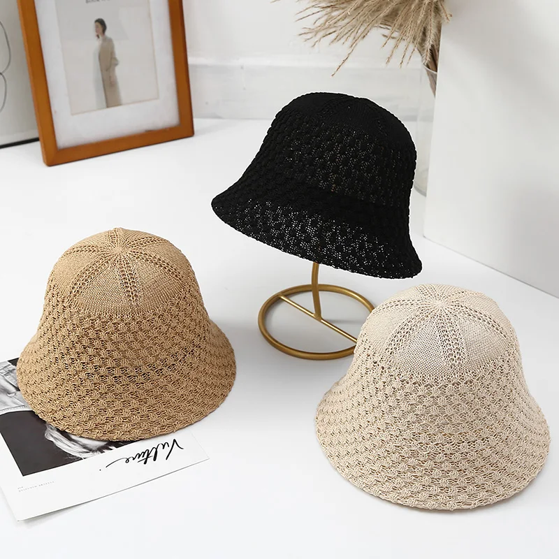 Summer Linen Bucket Hat for Women Breathable Sun Protection Knitted Fisherman Hat Panama Caps for Ladies Sombrero Pescador