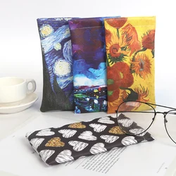 PU Leather Soft Glasses Bag Sunglasses Reading Protective Case Cover Oil Painting Style Automatic Closing Eyewear Accessories
