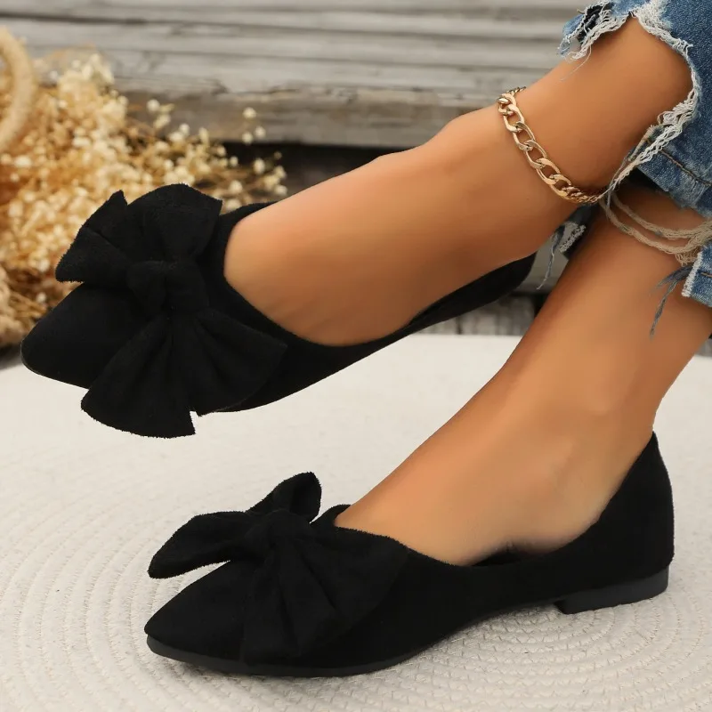 JGSHOWKITO Klassische Damen-Flats mit süßer Schleife, flache Ballerinas für Damen, spitze Zehenpartie, rutschfeste Damen-Mode-Loafer – Detail 7