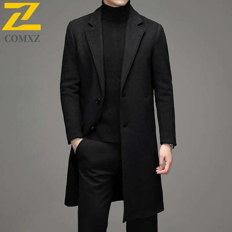معطف شتوي من الصوف COMXZ 2025 للرجال موضة طويلة كلاسيكية معطف كشمير سميك ملابس رجالية من Normcore خندق صوفي كوري #3