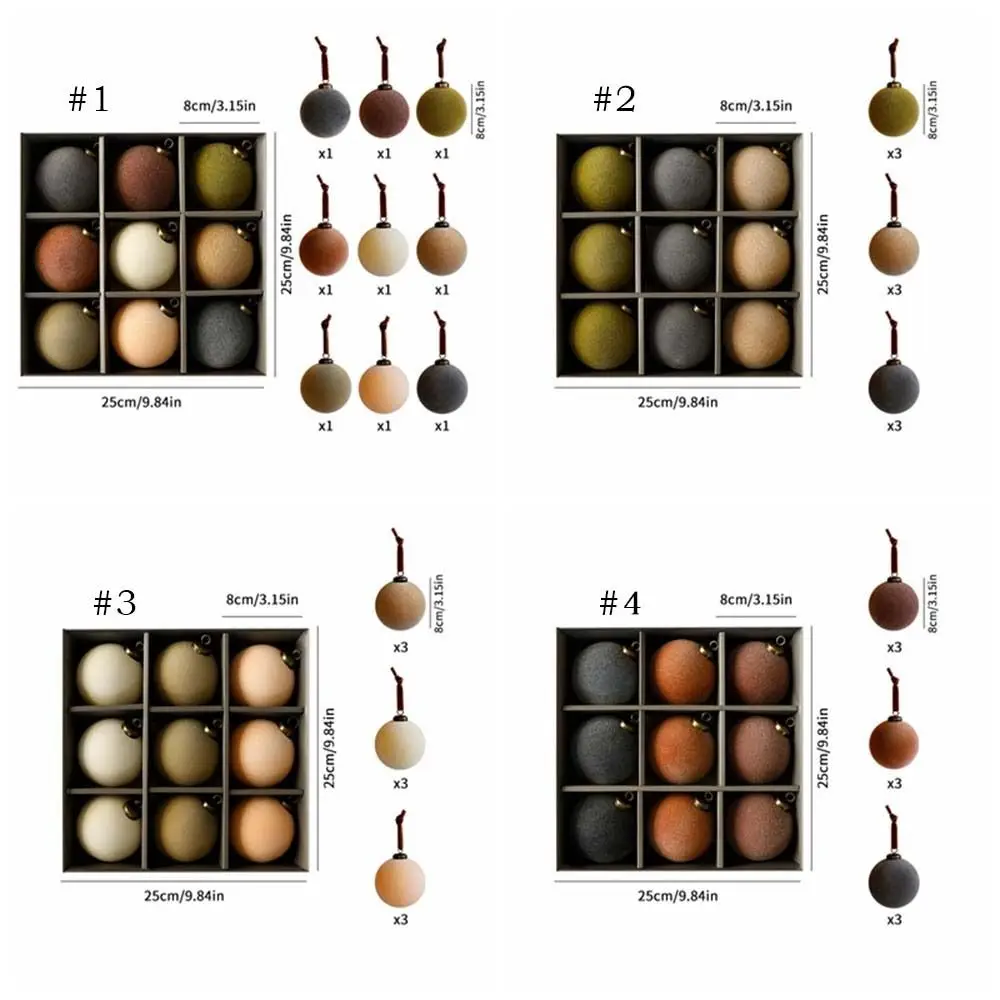 9pcs 8cm Velvet Christmas Ball Pendant Shatterproof Flocking Christmas Hanging Balls Reusable Xmas Tree Ornaments