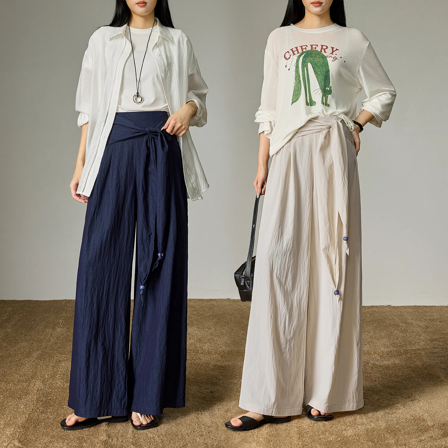 TOYOUTH Women Bohemian Wide-Leg Pants 2026 Spring New Crisscross Tie Design Relaxed-Fit Casual Trousers