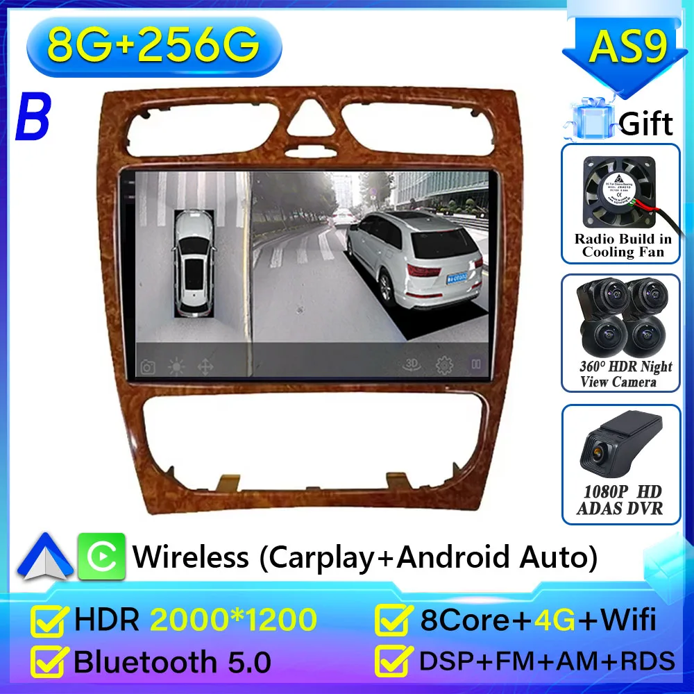 Autoradio Carplay Voor Mercedes Benz C-Klasse W203 C200 C320 C350 CLK W209 2002-2005 navigatie GPS Android Auto 5G Wifi Geen 2din