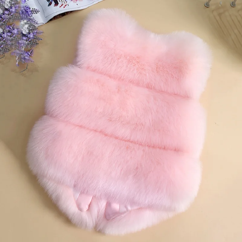 High Quality! Girls Faux Fox Fur Vest Candy colors children winter coats Smooth Fox Fur Jacket for kid Faux Fur Outwears