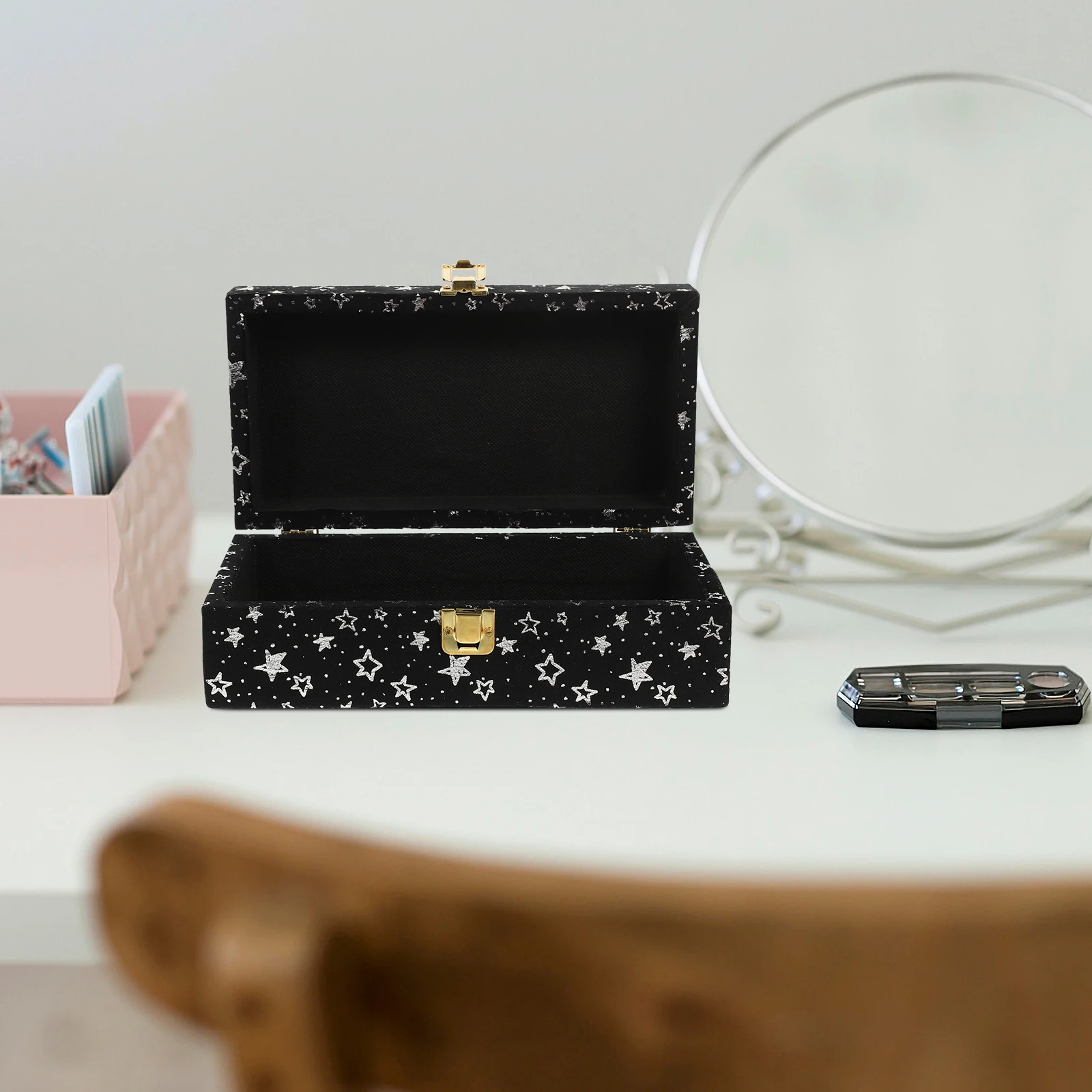 

Wood Jewelry Box Portable Jewelry Case Flip Lid Lint Material Storage Organizer Trinket Case Wooden Box with Lid