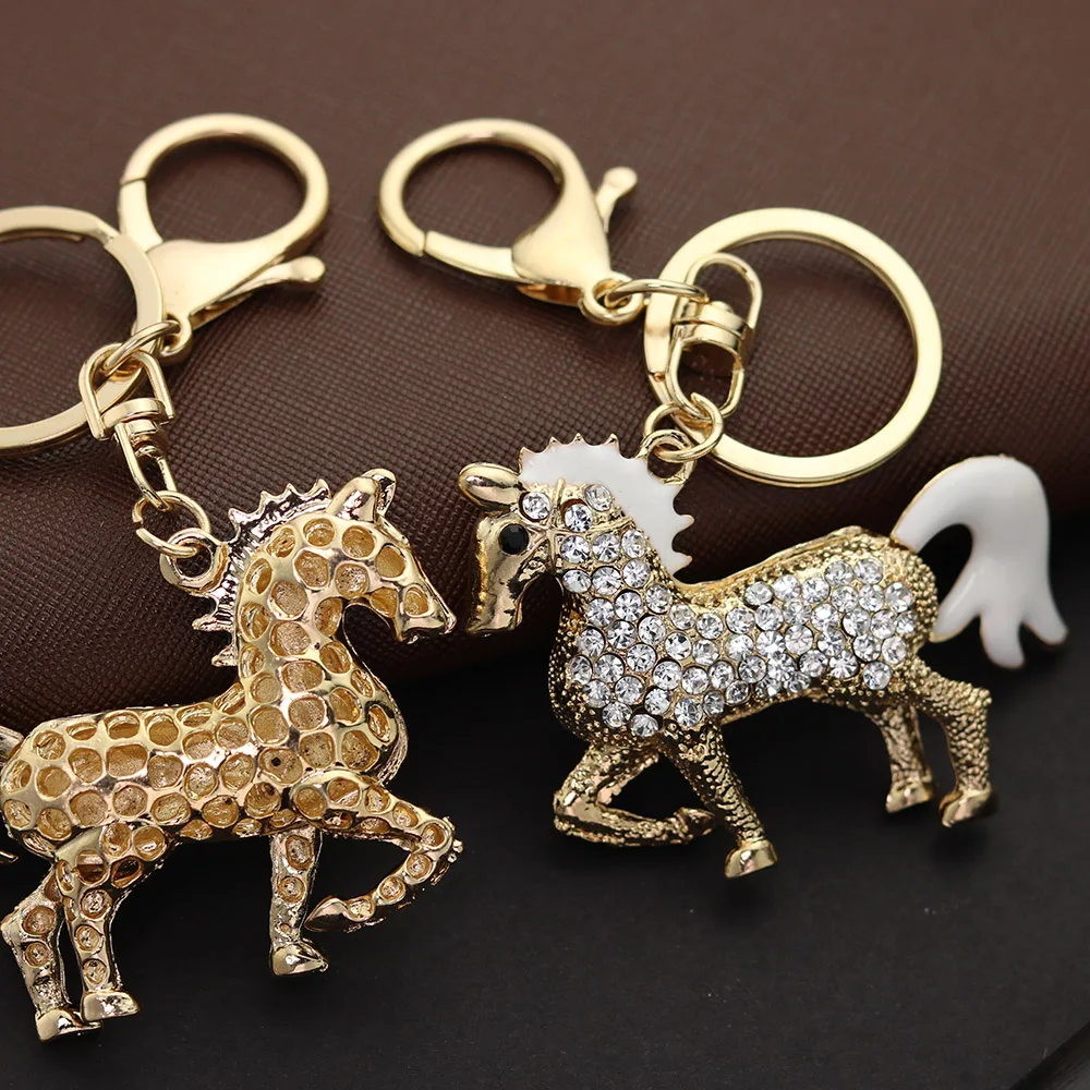 Lovely Horse Crystal Keychain Keyring For Car Animal Rhinestone Handbag Purse Bag Pendant Best Gift Women Key Chain K400