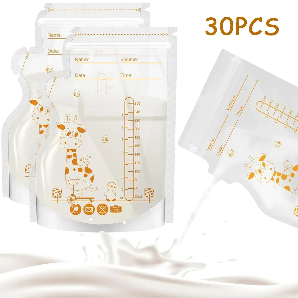 30 Pack 250ml BPA Free Milk Storage Bags Safe Breast Milk and Baby Food Freezer Bags for Easy Feeding