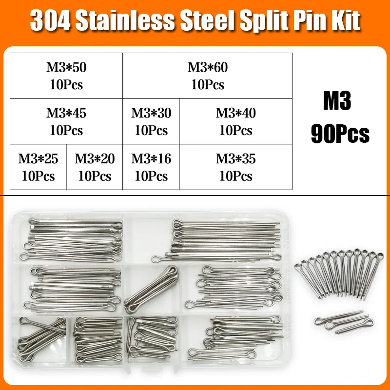 304 Edelstahl Splint für Kfz-Mechaniker Kraft geräte Auto m2, 5 m2 m3, 5 m3 m4 m5 m6 Haarnadel U-Pin Split Pins Kit – Detail 8