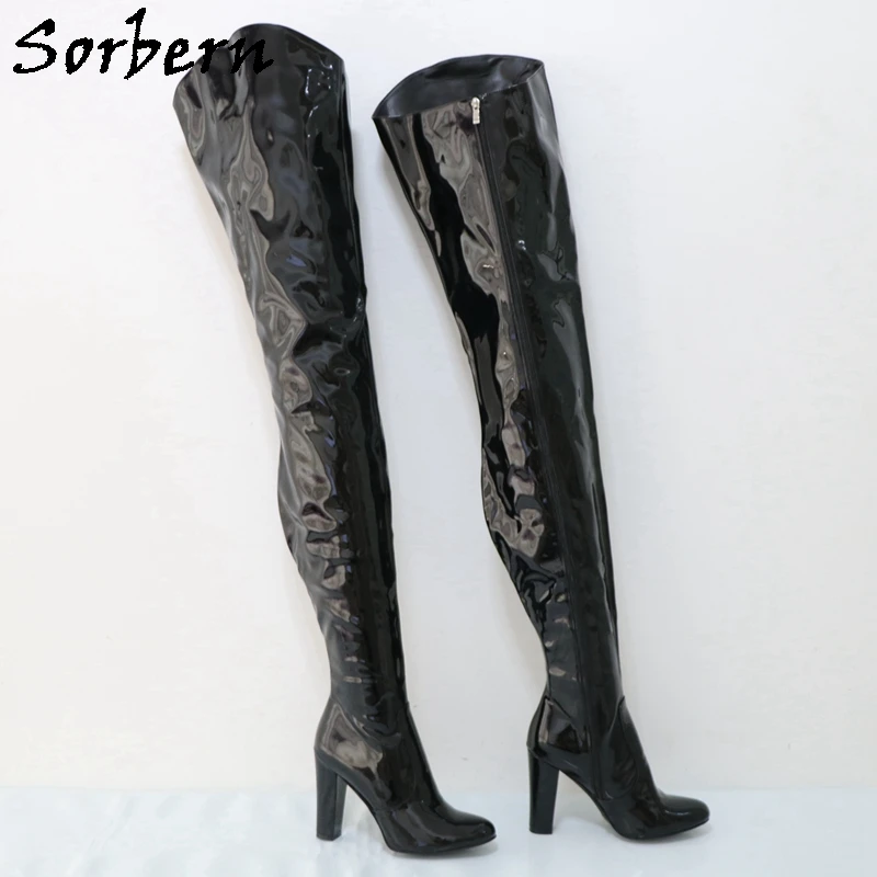 Sorbern Custom 82cm Crotch Boots Unisex 90Cm Outside Block Heel Fetish Boot Round Toe Plush Linning Winter Boot Multi Color